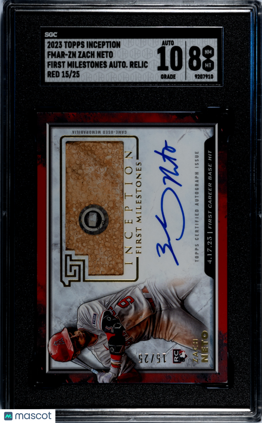 2023 Topps Inception Zach Neto #FMAR-ZN First Auto Relic Red 25 SGC 8 Auto 10