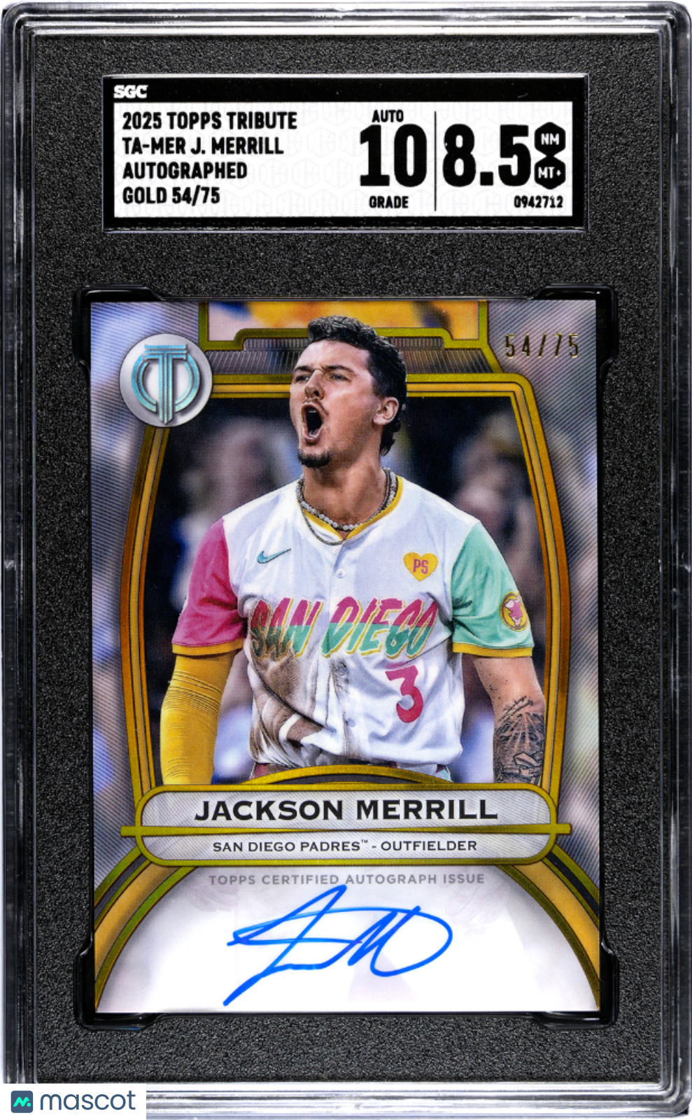 2025 Topps Tribute Jackson Merrill #TA-MER Autograph Gold SGC 8.5 Auto 10