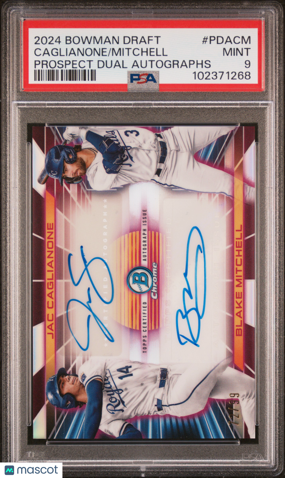 2024 Bowman Draft Prospect Dual Autographs Mitchell Caglianone #PDACM /99 PSA 9