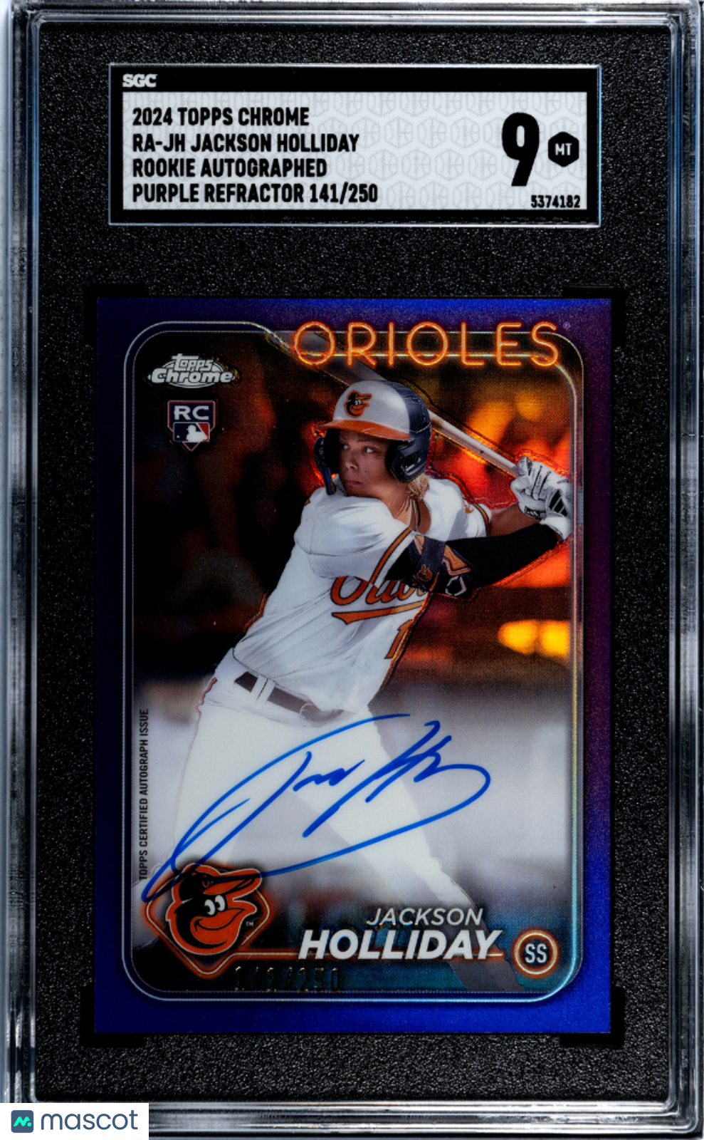2024 Topps Chrome Jackson Holliday #RA-JH RK. Autograph Purple Refractor SGC 9