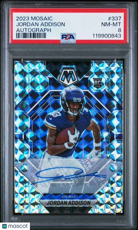 2023 Panini Mosaic Jordan Addison #337 Autograph PSA 8
