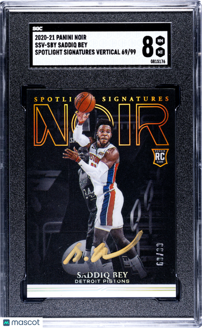 2020 Panini Noir Saddiq Bey #SSV-SBY Spotlight Sigs. Vertical SGC 8