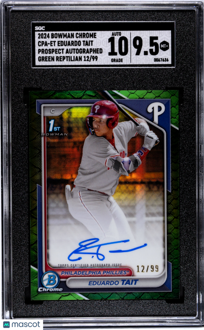 2024 Bowman Chrome Eduardo Tait #CPA-ET  Auto Green . Refractor SGC 9.5 Auto 10
