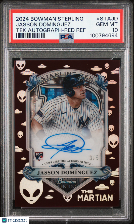 2024 Bowman Sterling Tek Auto Jasson Dominguez #STAJD Red Ref 3 / 5 PSA 10