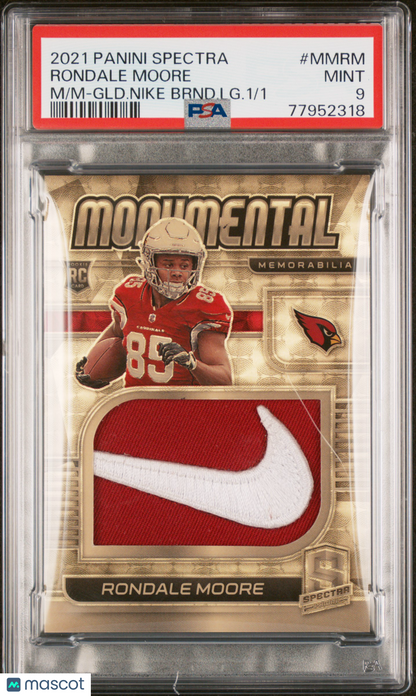 2021 Panini Spectra Monumental Rondale Moore #MMRM GLD. Nike LG. 1/1 PSA 9